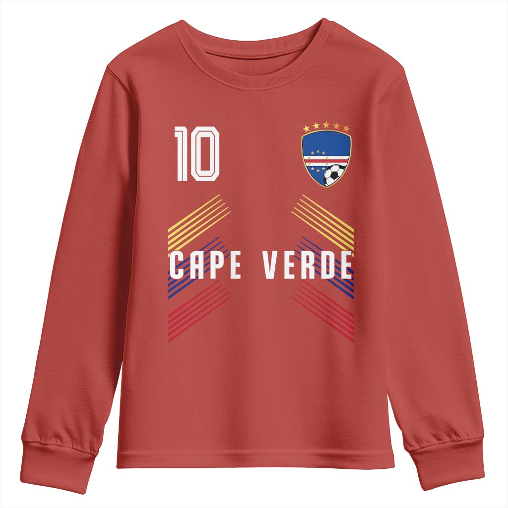 Cabo Verde Football Crest Pride Jersey Style Youth Sweatshirt Cape Verde Soccer Fan Number 10 Athletic