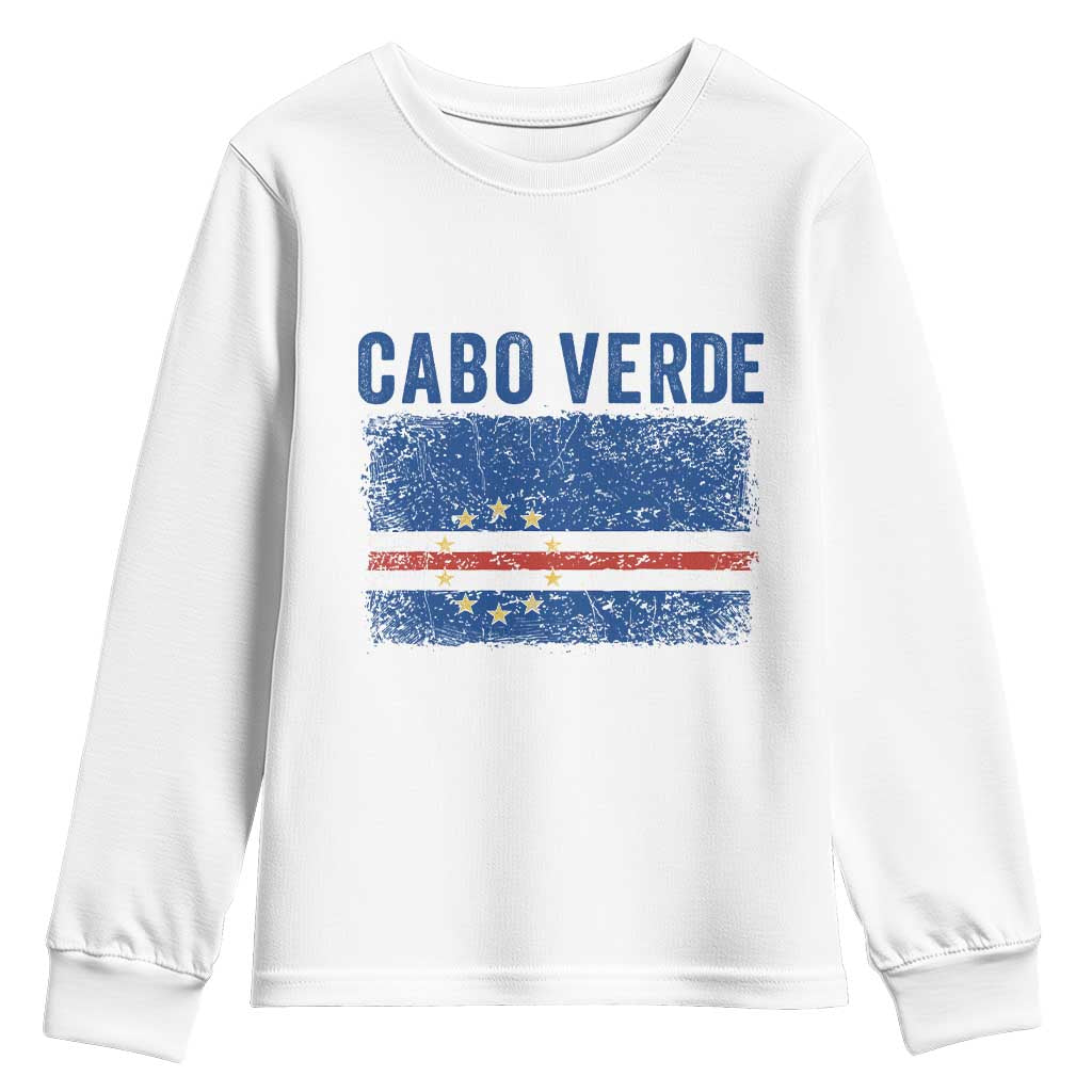 Cabo Verde Distressed Flag National Pride Youth Sweatshirt Cape Verde Heritage Pride Retro Grunge Graphic