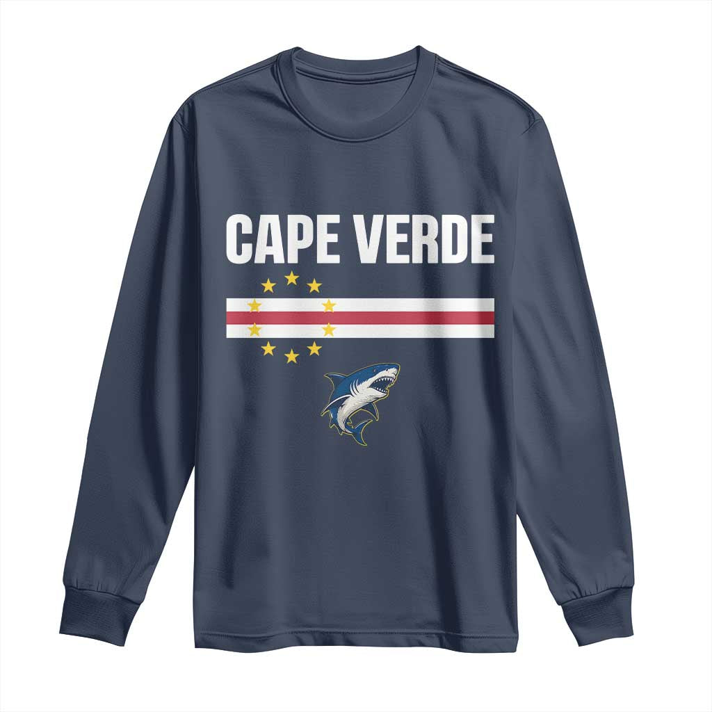 Cape Verde Flag Blue Shark Heritage Long Sleeve Shirt Cabo Verde Verdean Pride Soccer Football Fans