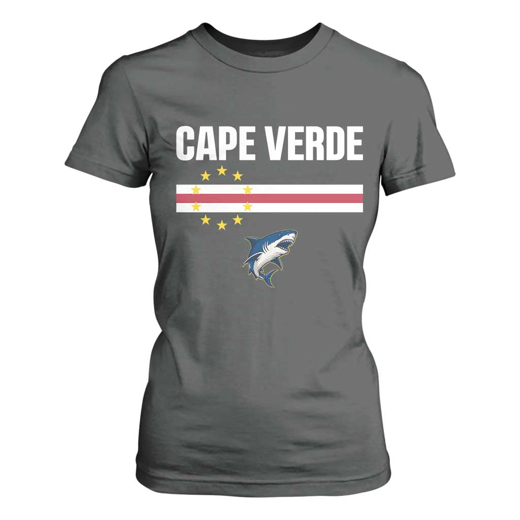 Cape Verde Flag Blue Shark Heritage T Shirt For Women Cabo Verde Verdean Pride Soccer Football Fans
