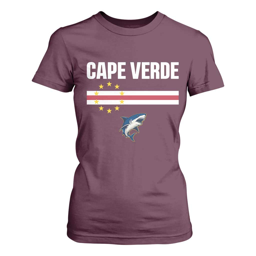 Cape Verde Flag Blue Shark Heritage T Shirt For Women Cabo Verde Verdean Pride Soccer Football Fans