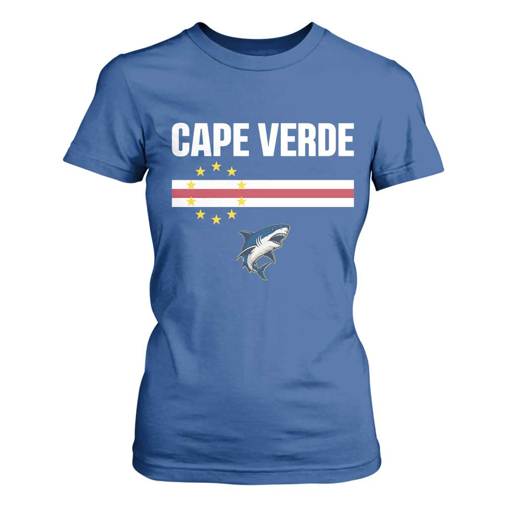 Cape Verde Flag Blue Shark Heritage T Shirt For Women Cabo Verde Verdean Pride Soccer Football Fans