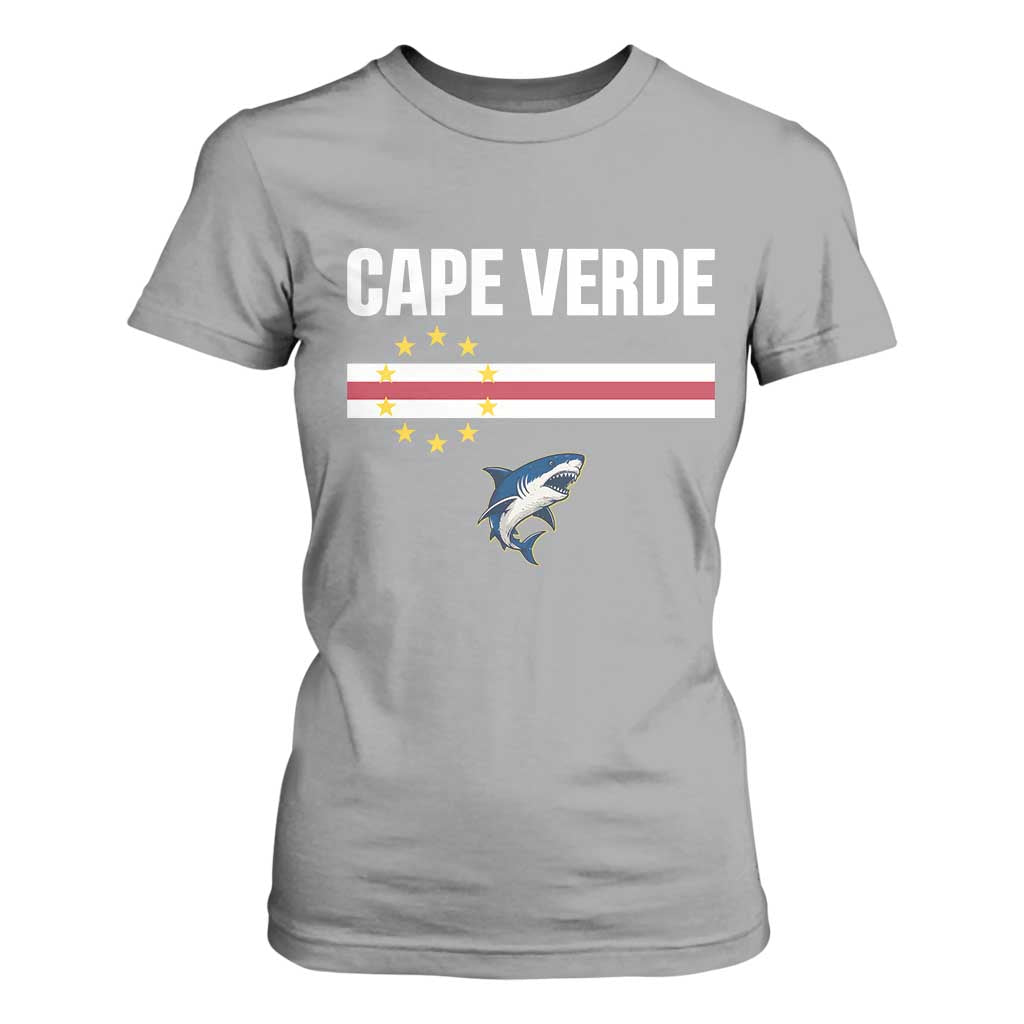 Cape Verde Flag Blue Shark Heritage T Shirt For Women Cabo Verde Verdean Pride Soccer Football Fans