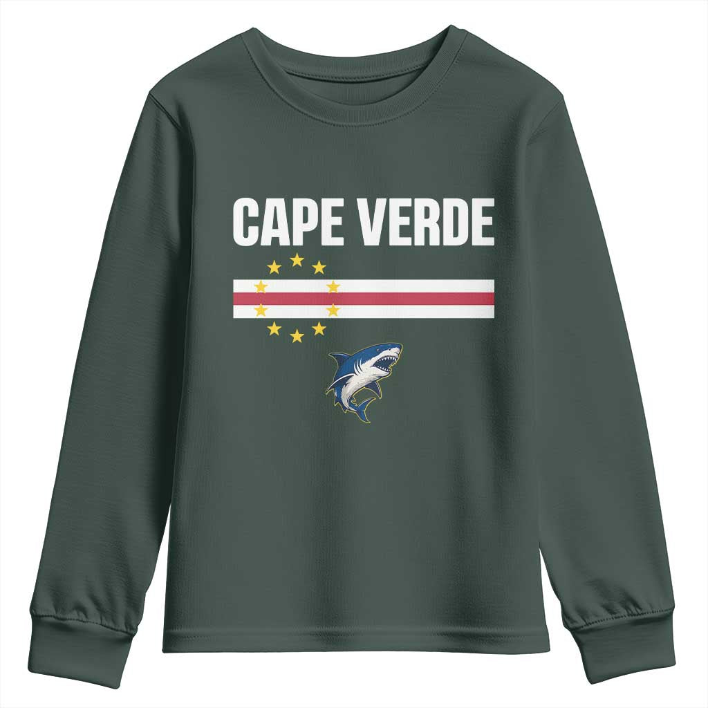 Cape Verde Flag Blue Shark Heritage Youth Sweatshirt Cabo Verde Verdean Pride Soccer Football Fans