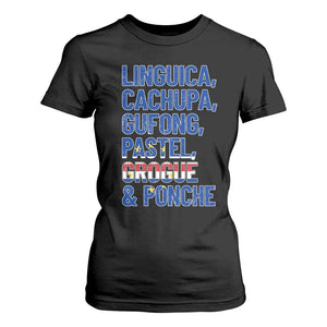 Cape Verde Traditional Food & Drinks List T Shirt For Women Cabo Verdean Cachupa Grogue Heritage Gift