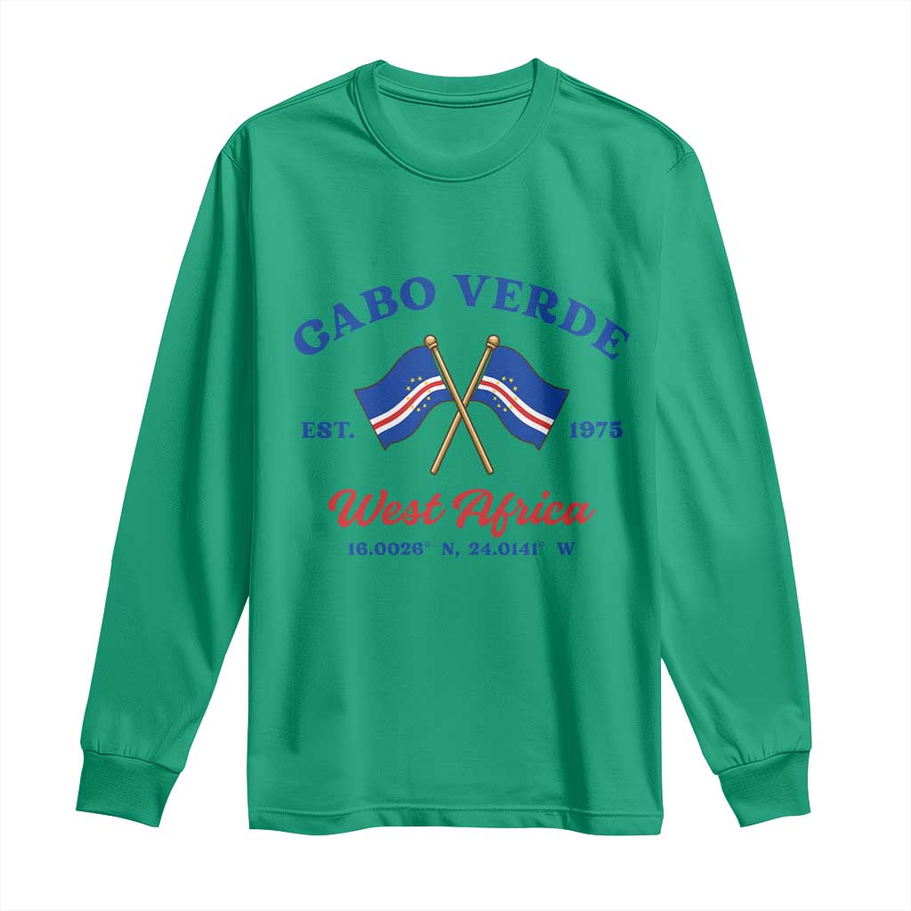 Cabo Verde West Africa Crossed Flags Long Sleeve Shirt Cape Verde Est 1975 Retro National Pride