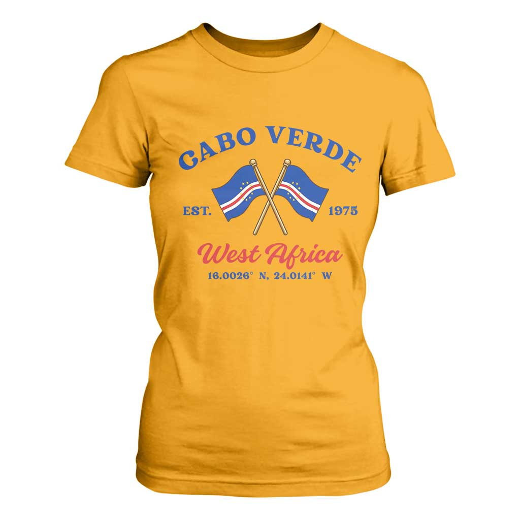 Cabo Verde West Africa Crossed Flags T Shirt For Women Cape Verde Est 1975 Retro National Pride