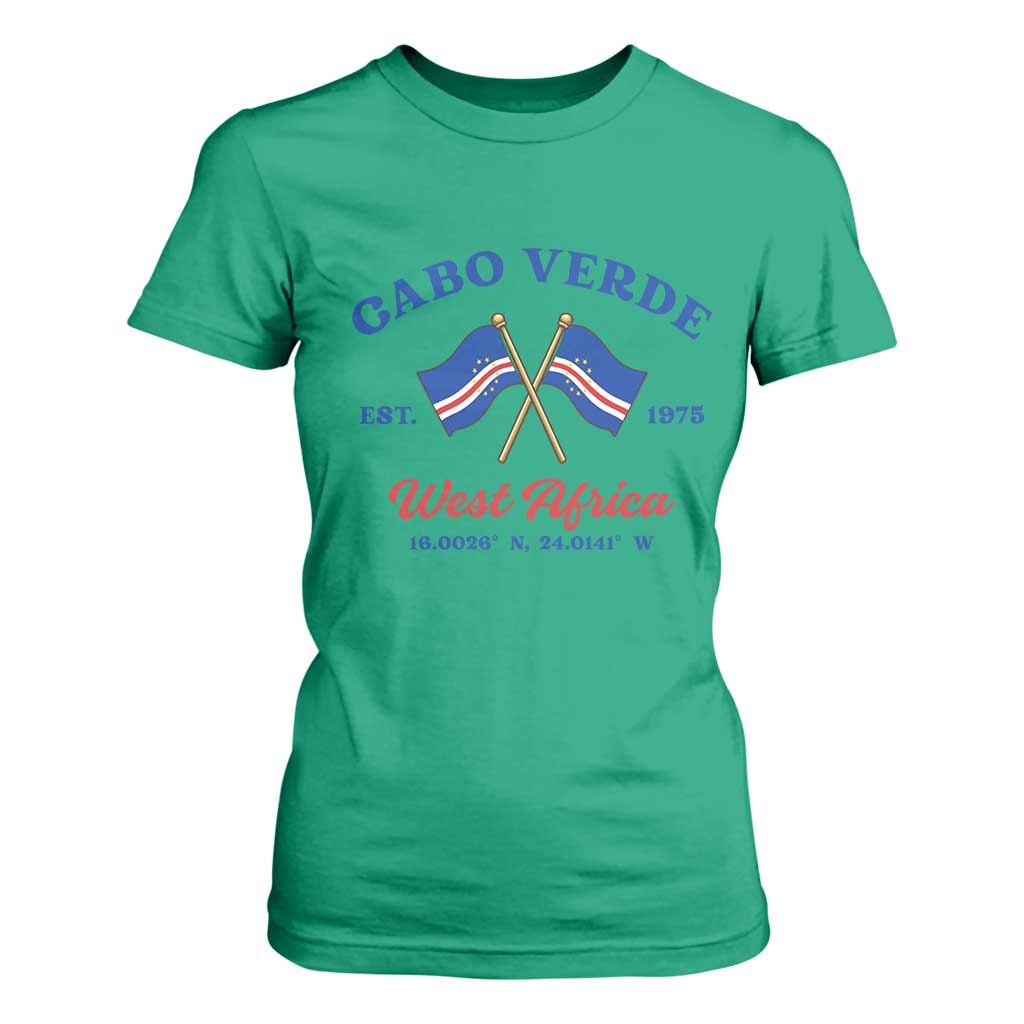Cabo Verde West Africa Crossed Flags T Shirt For Women Cape Verde Est 1975 Retro National Pride