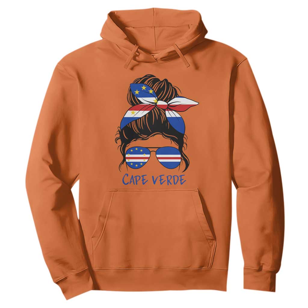 Cape Verde Messy Bun Girl Flag Sunglasses Graphic Hoodie Cabo Verde Women National Pride Gift