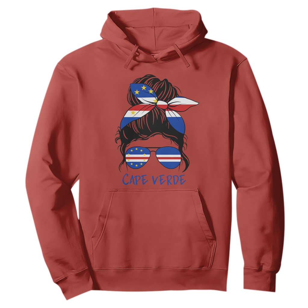 Cape Verde Messy Bun Girl Flag Sunglasses Graphic Hoodie Cabo Verde Women National Pride Gift