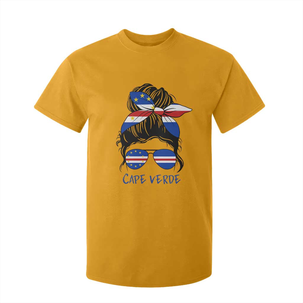 Cape Verde Messy Bun Girl Flag Sunglasses Graphic T Shirt For Kid Cabo Verde Women National Pride Gift