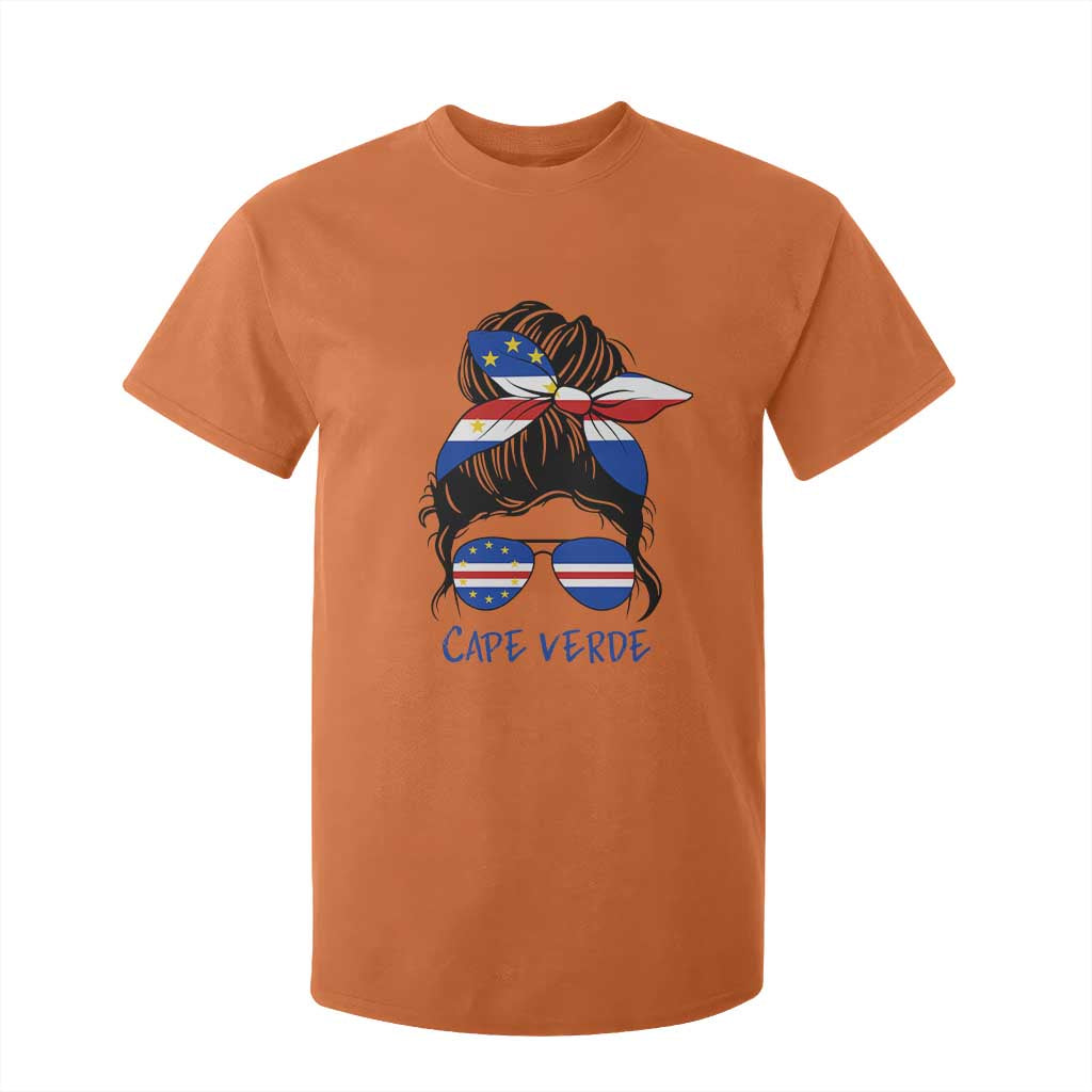 Cape Verde Messy Bun Girl Flag Sunglasses Graphic T Shirt For Kid Cabo Verde Women National Pride Gift