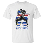 Cape Verde Messy Bun Girl Flag Sunglasses Graphic T Shirt Cabo Verde Women National Pride Gift