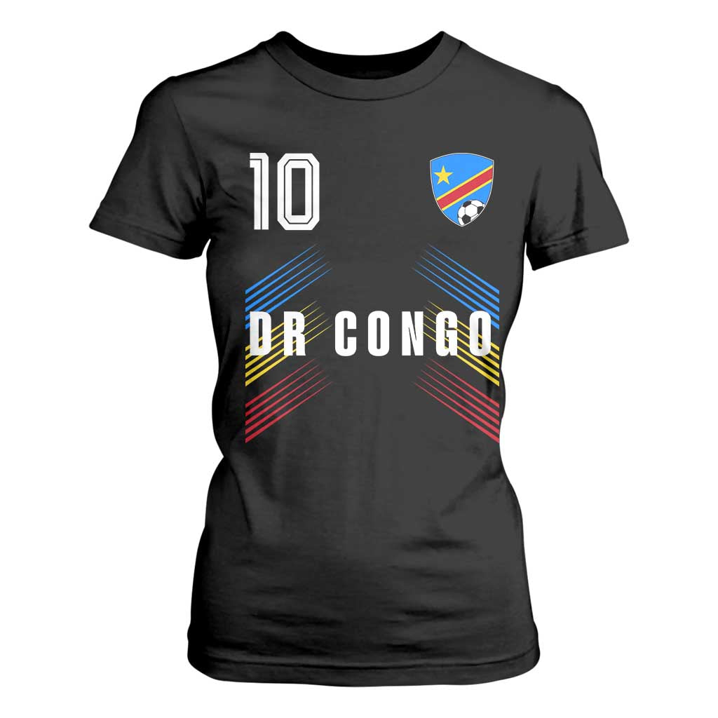 DR Congo Soccer Sports Graphic Number 10 Jersey Style T Shirt For Women Proud Congolese Football Fans Game Day Pride