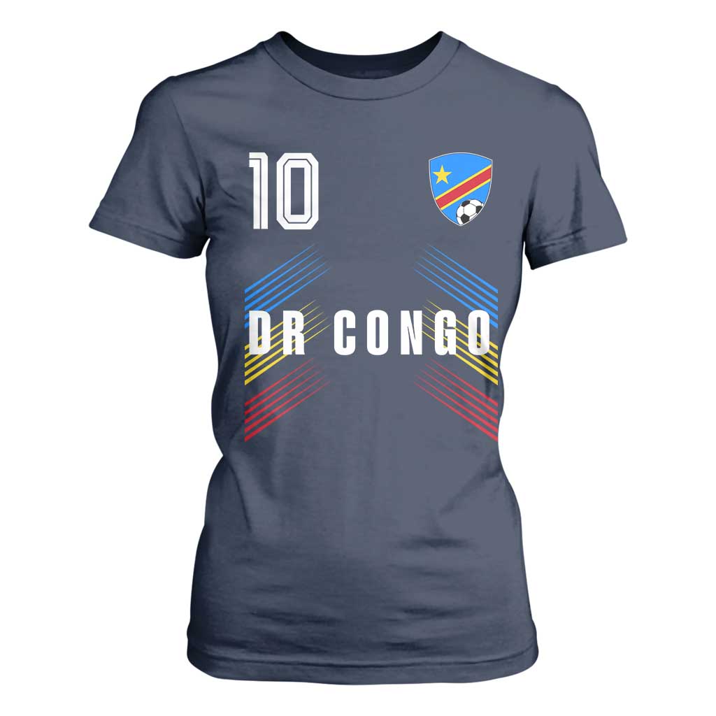 DR Congo Soccer Sports Graphic Number 10 Jersey Style T Shirt For Women Proud Congolese Football Fans Game Day Pride