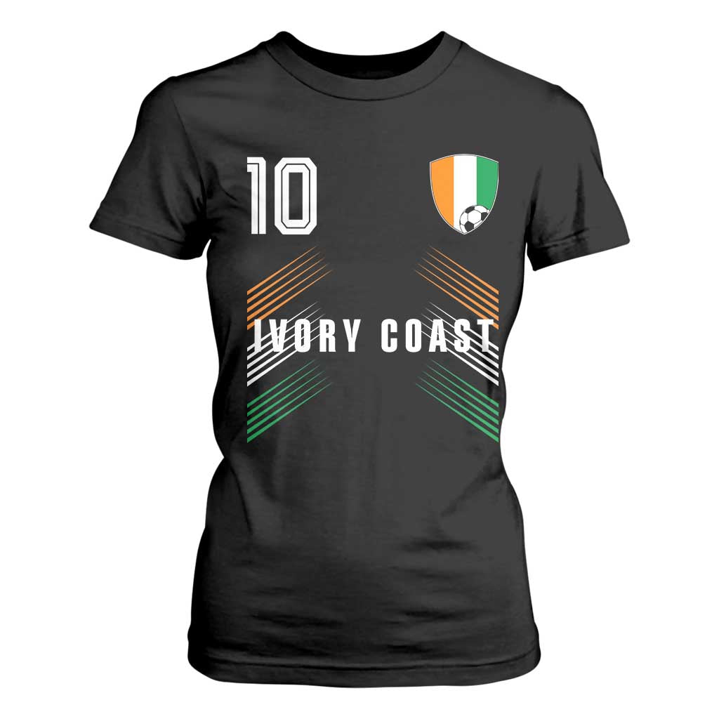 Ivory Coast Soccer Sports Graphic Number 10 Jersey Style T Shirt For Women Proud Ivorian Cote d'Ivoire Football Fans Game Day Pride