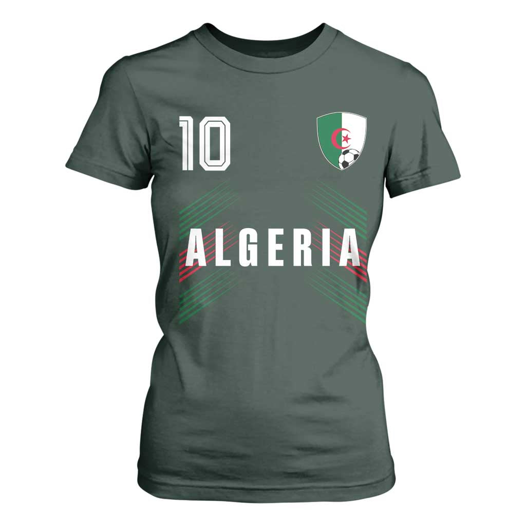 Algeria Soccer Sports Graphic Number 10 Jersey Style T Shirt For Women Proud Algerian Football Fans Game Day Maghreb Pride
