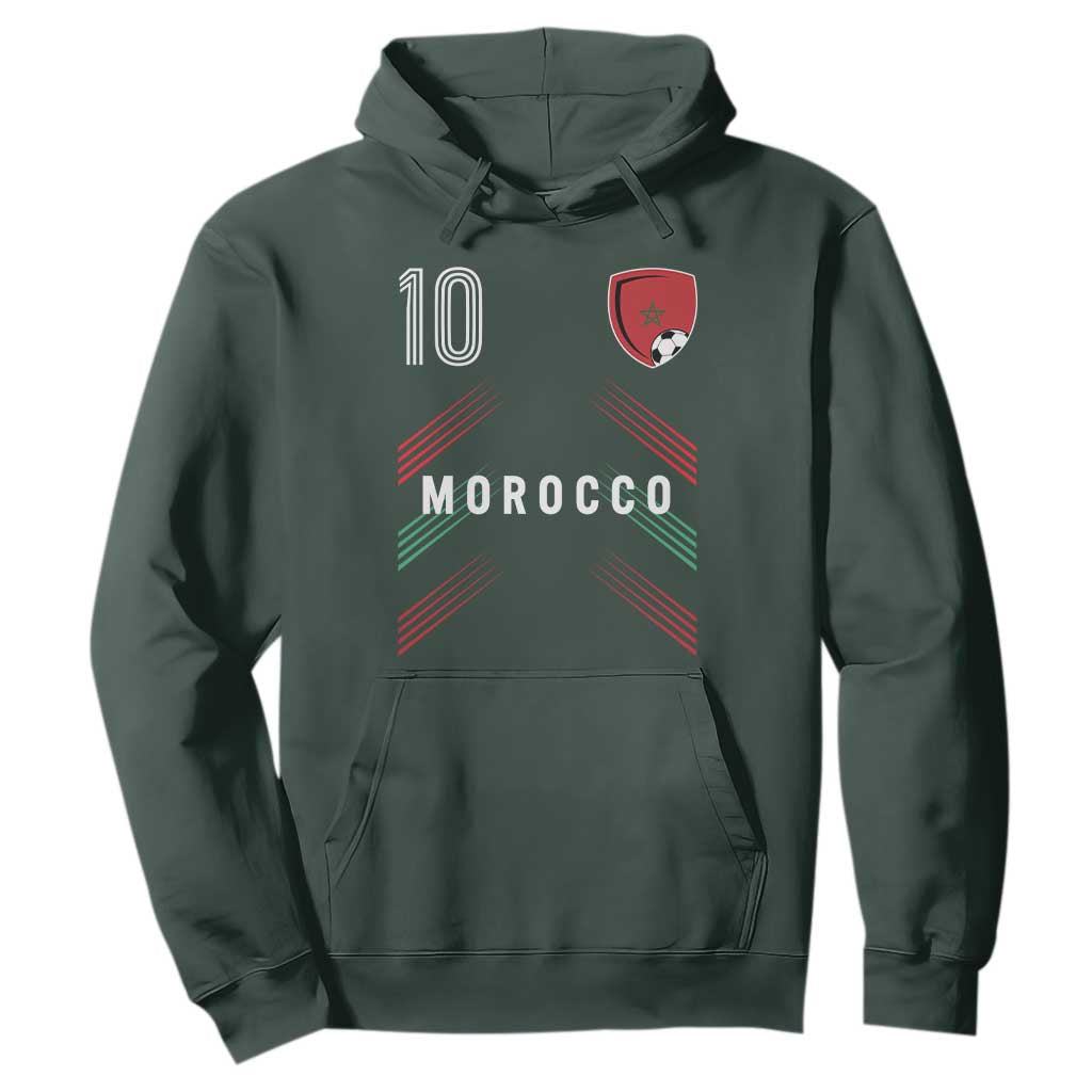Morocco Soccer Sports Graphic Number 10 Jersey Style Hoodie Proud Moroccan Football Fans Game Day Maghreb Pride