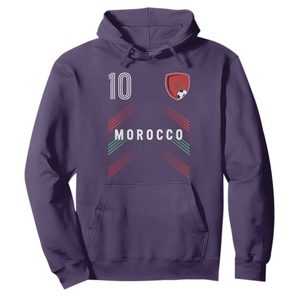 Morocco Soccer Sports Graphic Number 10 Jersey Style Hoodie Proud Moroccan Football Fans Game Day Maghreb Pride