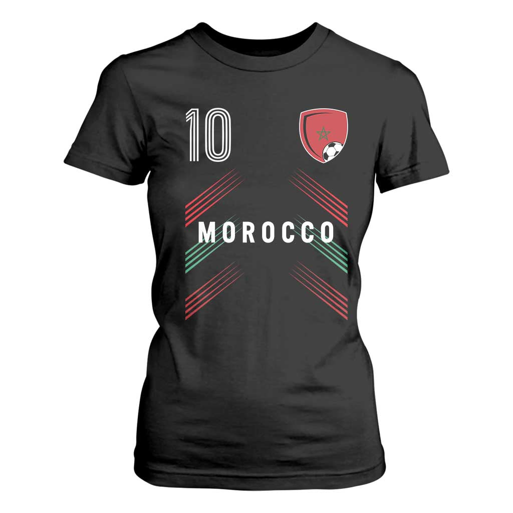 Morocco Soccer Sports Graphic Number 10 Jersey Style T Shirt For Women Proud Moroccan Football Fans Game Day Maghreb Pride
