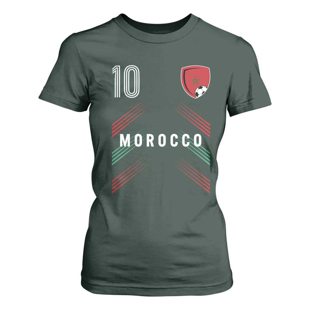 Morocco Soccer Sports Graphic Number 10 Jersey Style T Shirt For Women Proud Moroccan Football Fans Game Day Maghreb Pride