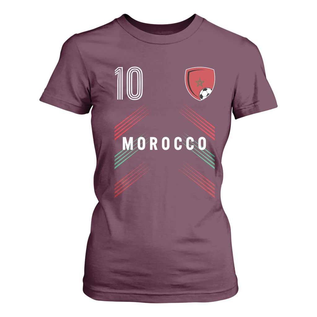 Morocco Soccer Sports Graphic Number 10 Jersey Style T Shirt For Women Proud Moroccan Football Fans Game Day Maghreb Pride