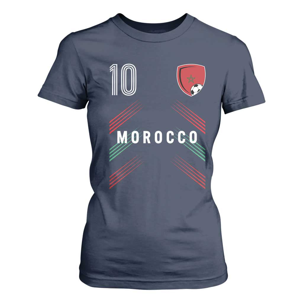 Morocco Soccer Sports Graphic Number 10 Jersey Style T Shirt For Women Proud Moroccan Football Fans Game Day Maghreb Pride