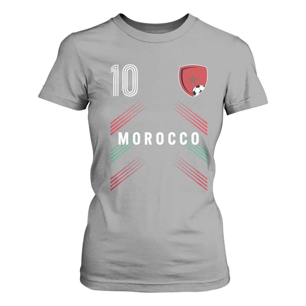 Morocco Soccer Sports Graphic Number 10 Jersey Style T Shirt For Women Proud Moroccan Football Fans Game Day Maghreb Pride