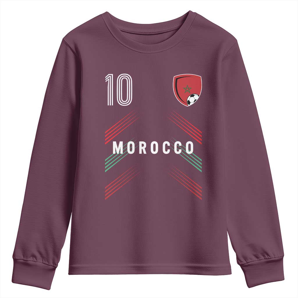 Morocco Soccer Sports Graphic Number 10 Jersey Style Youth Sweatshirt Proud Moroccan Football Fans Game Day Maghreb Pride