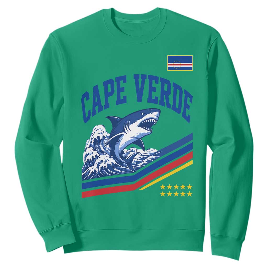 Cape Verde Blue Sharks Ocean Wave Graphic Sweatshirt Cabo Verde Pride Sports Fans