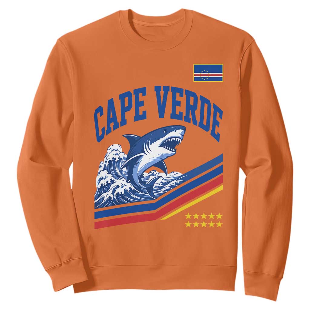 Cape Verde Blue Sharks Ocean Wave Graphic Sweatshirt Cabo Verde Pride Sports Fans