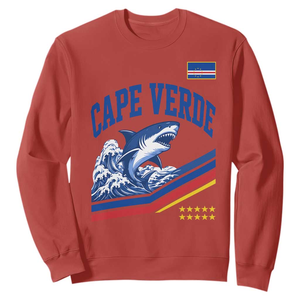 Cape Verde Blue Sharks Ocean Wave Graphic Sweatshirt Cabo Verde Pride Sports Fans