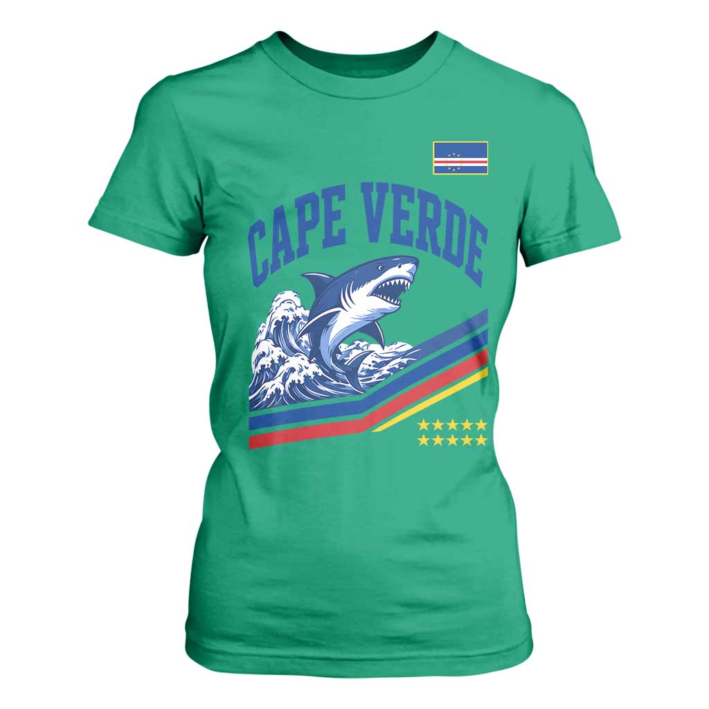 Cape Verde Blue Sharks Ocean Wave Graphic T Shirt For Women Cabo Verde Pride Sports Fans