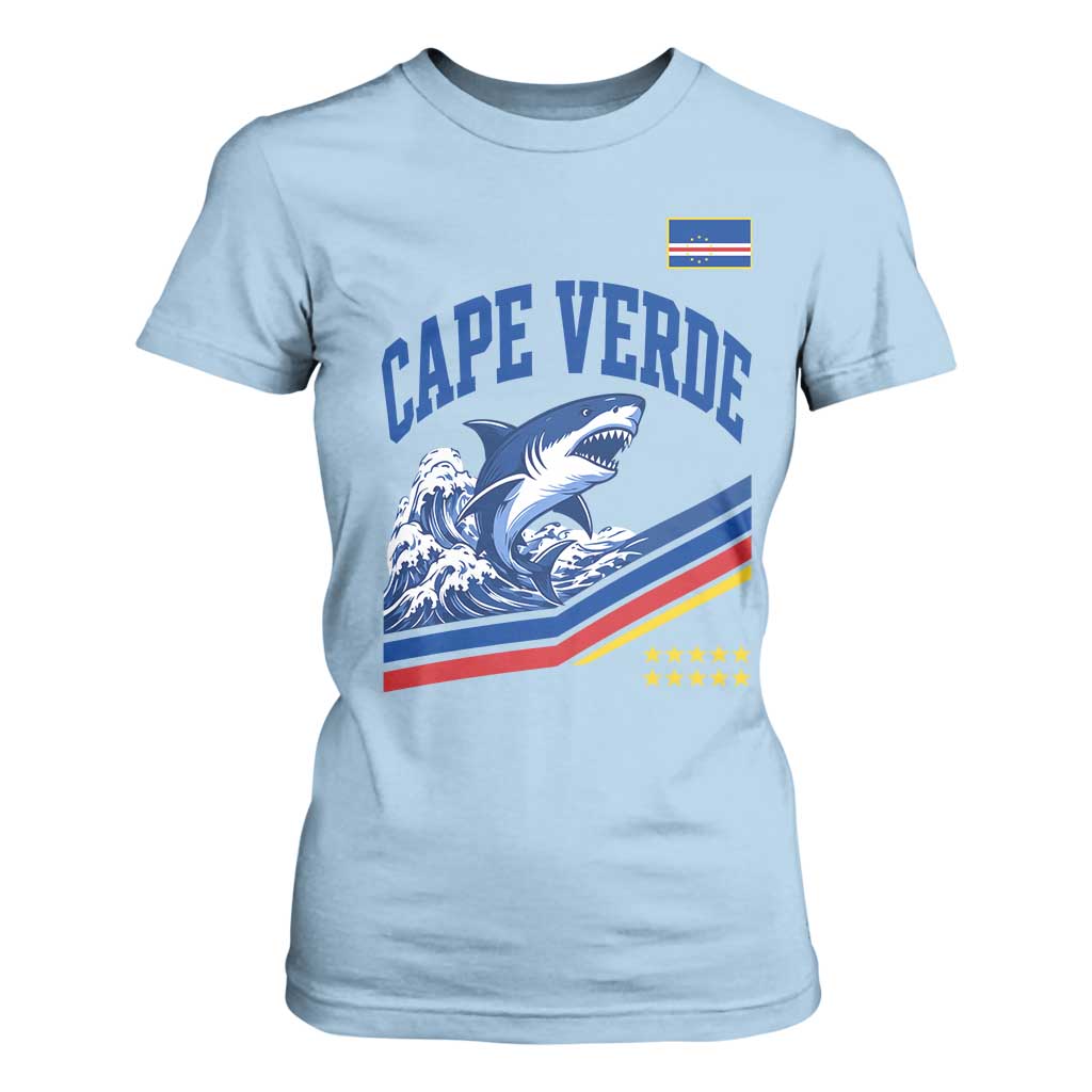 Cape Verde Blue Sharks Ocean Wave Graphic T Shirt For Women Cabo Verde Pride Sports Fans