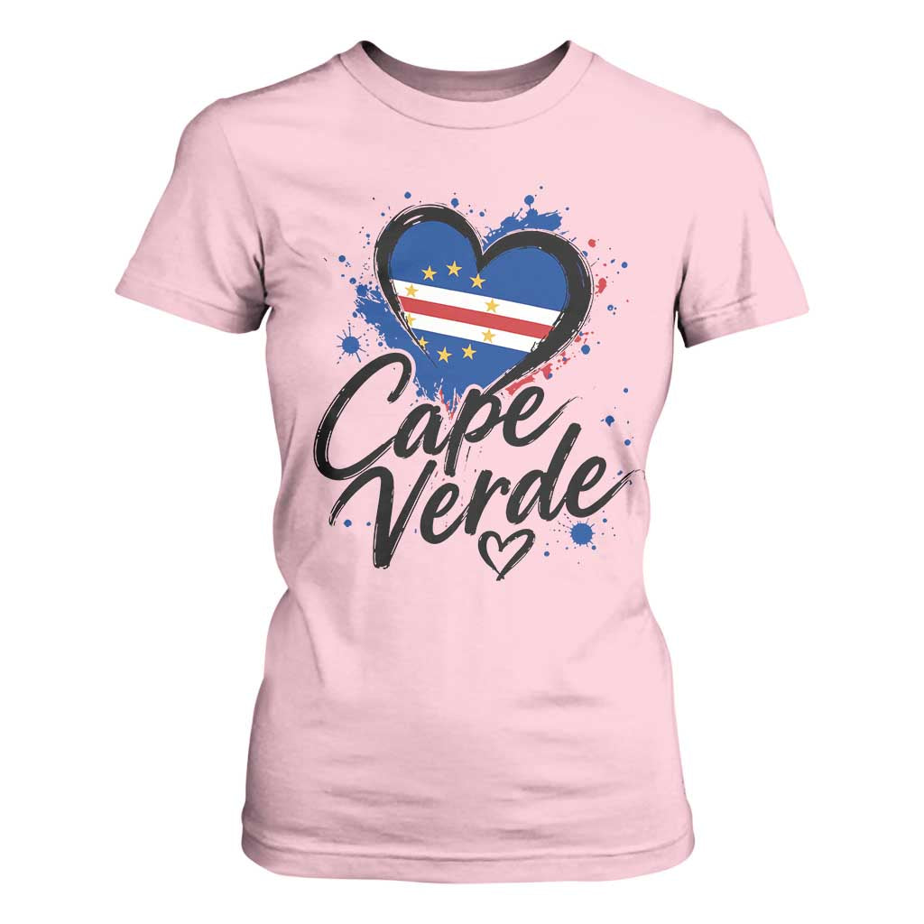 Cape Verde Flag Heart T Shirt For Women Cabo Verde Pride Verdean Love