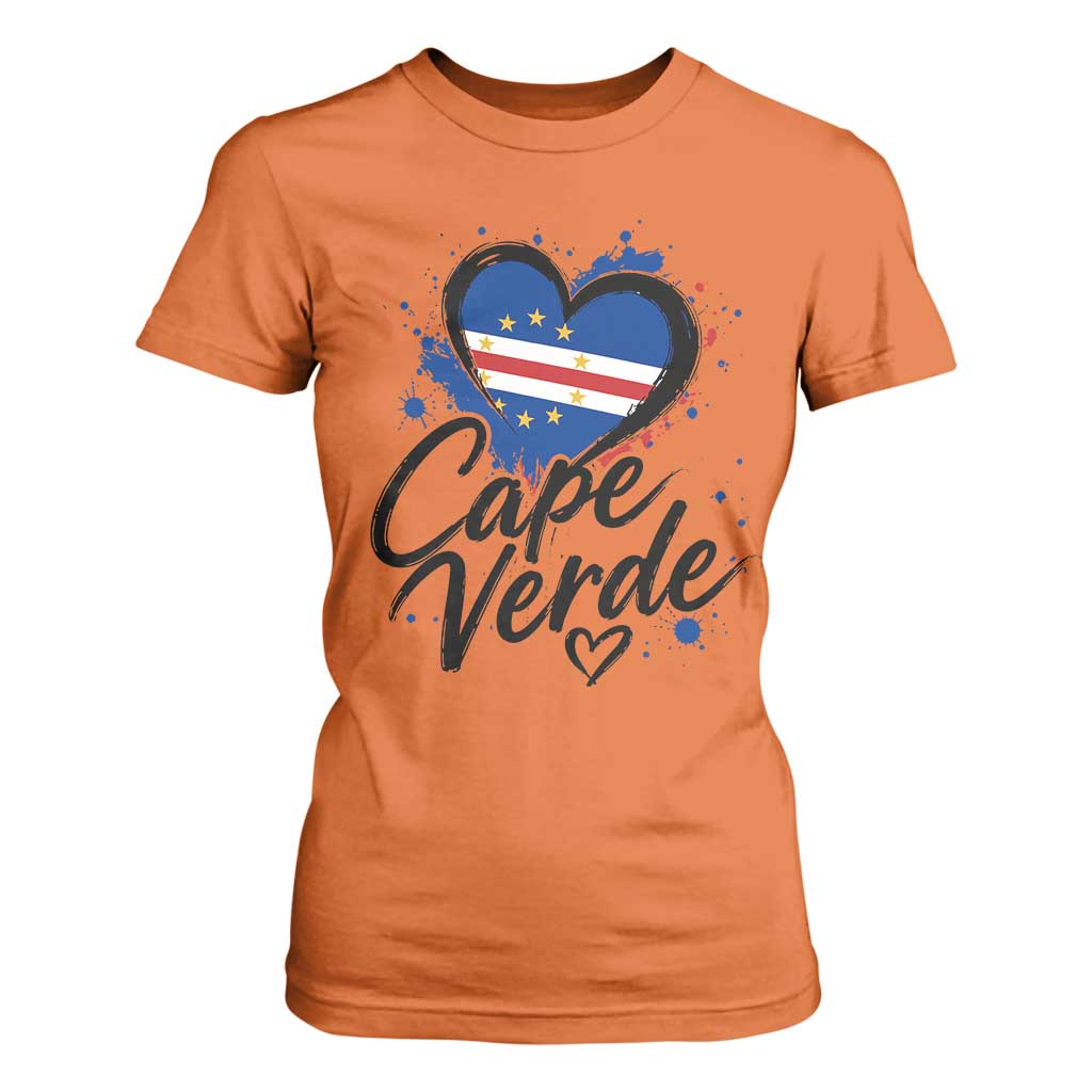 Cape Verde Flag Heart T Shirt For Women Cabo Verde Pride Verdean Love