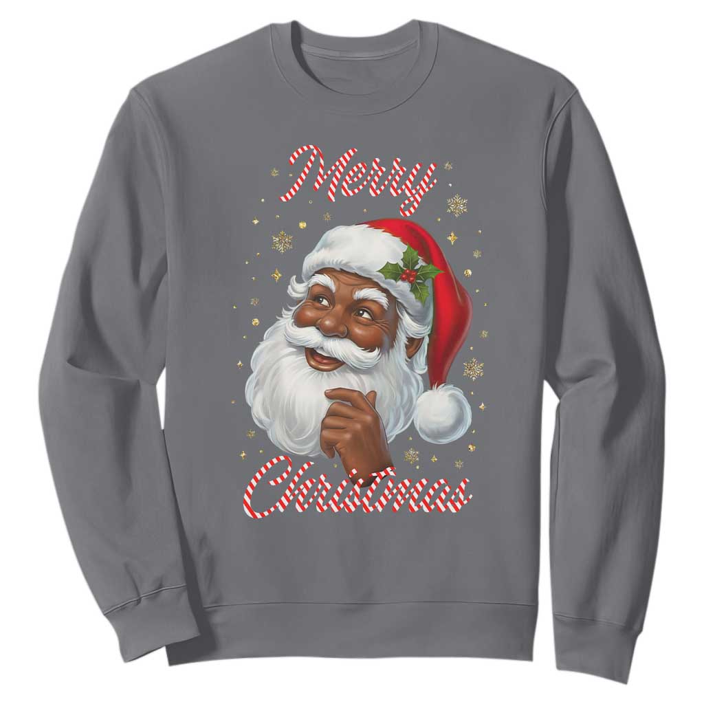 Merry Christmas Black Santa Claus Sweatshirt Retro Nostalgic Festive Holiday