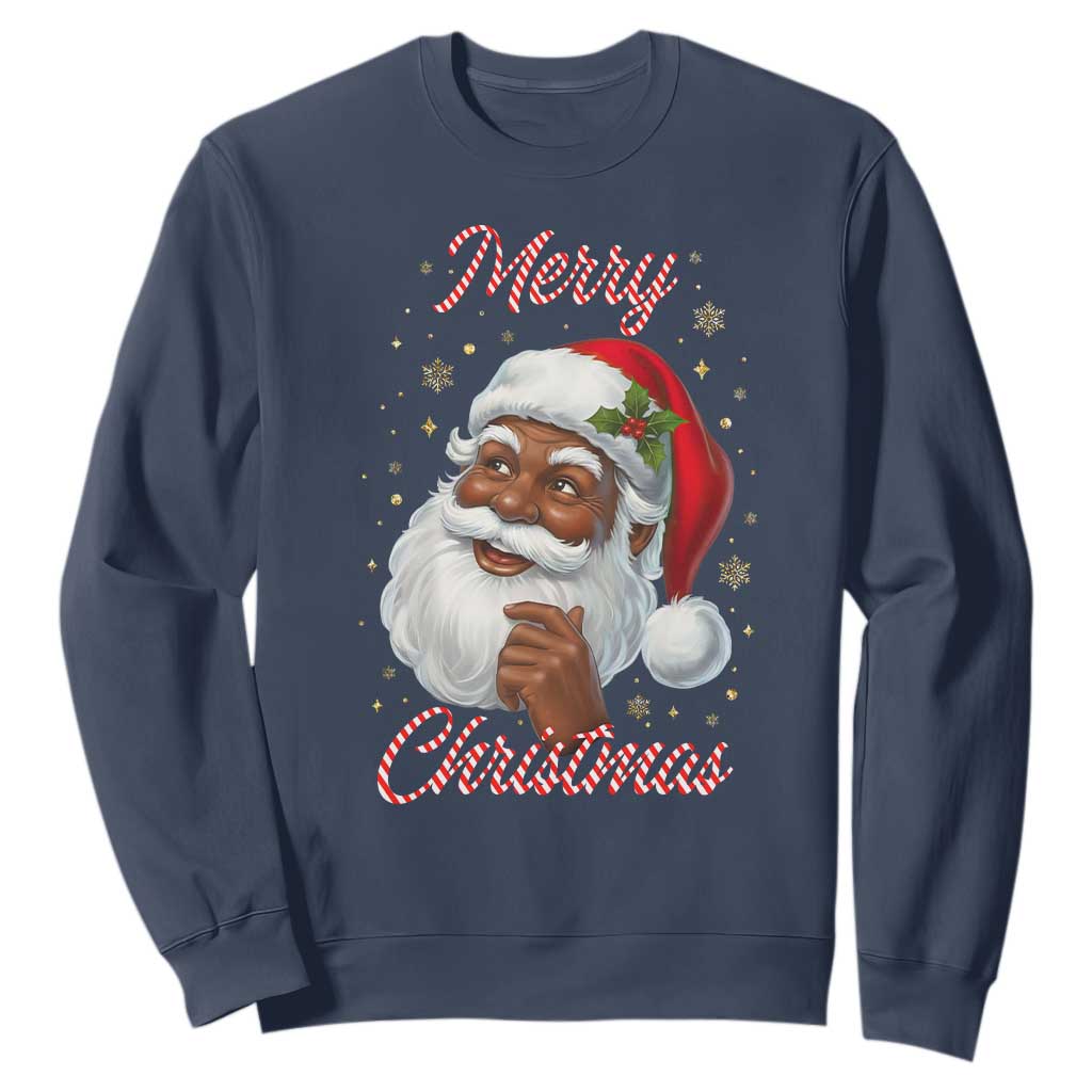 Merry Christmas Black Santa Claus Sweatshirt Retro Nostalgic Festive Holiday