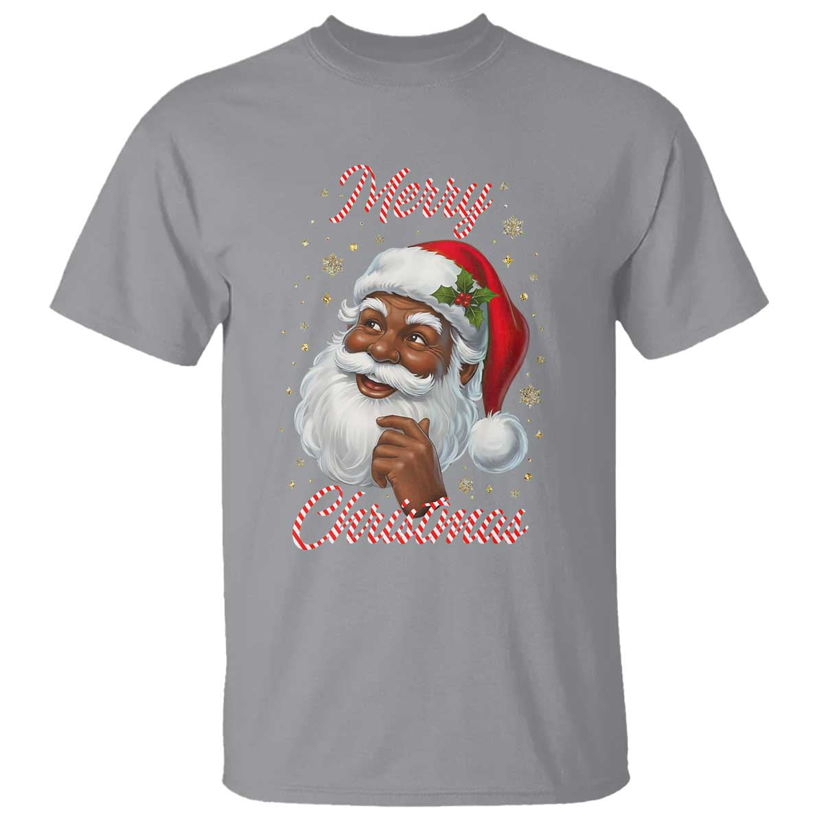 Merry Christmas Black Santa Claus T Shirt Retro Nostalgic Festive Holiday
