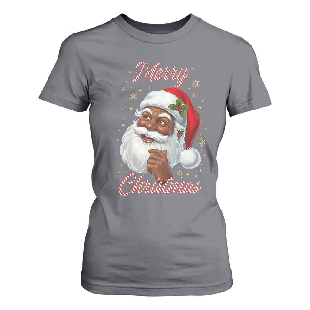 Merry Christmas Black Santa Claus T Shirt For Women Retro Nostalgic Festive Holiday