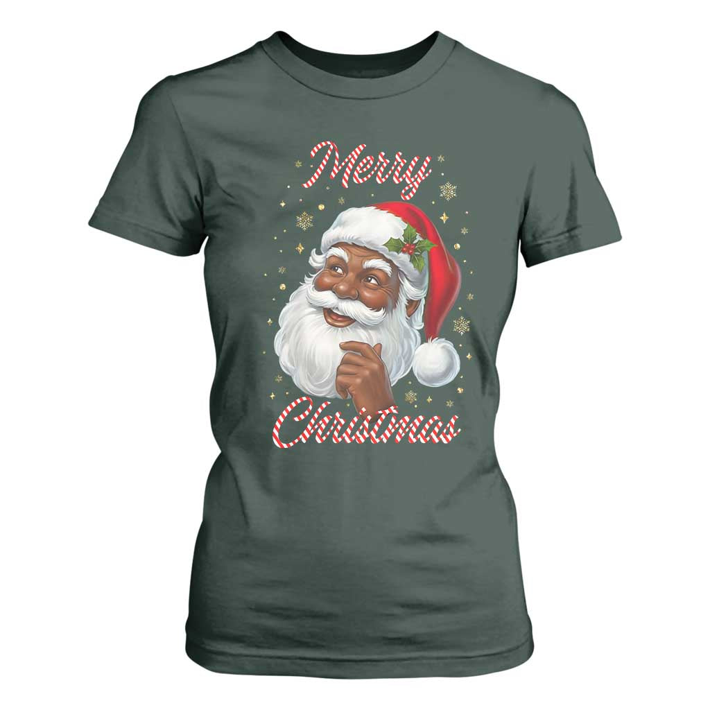 Merry Christmas Black Santa Claus T Shirt For Women Retro Nostalgic Festive Holiday
