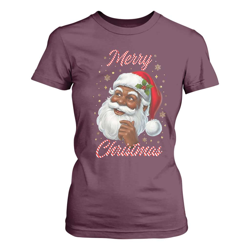 Merry Christmas Black Santa Claus T Shirt For Women Retro Nostalgic Festive Holiday