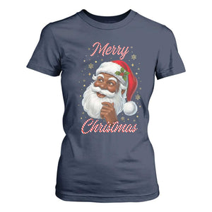 Merry Christmas Black Santa Claus T Shirt For Women Retro Nostalgic Festive Holiday