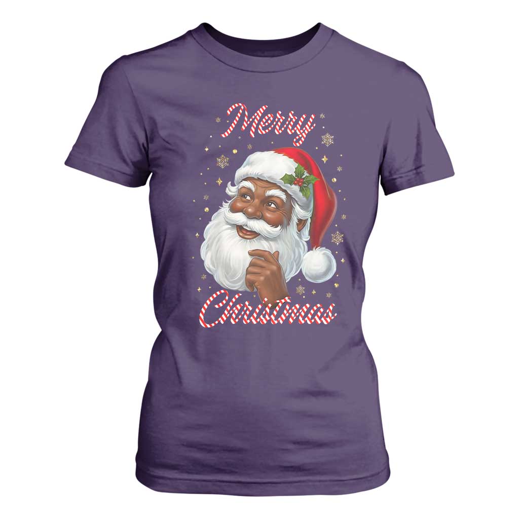 Merry Christmas Black Santa Claus T Shirt For Women Retro Nostalgic Festive Holiday