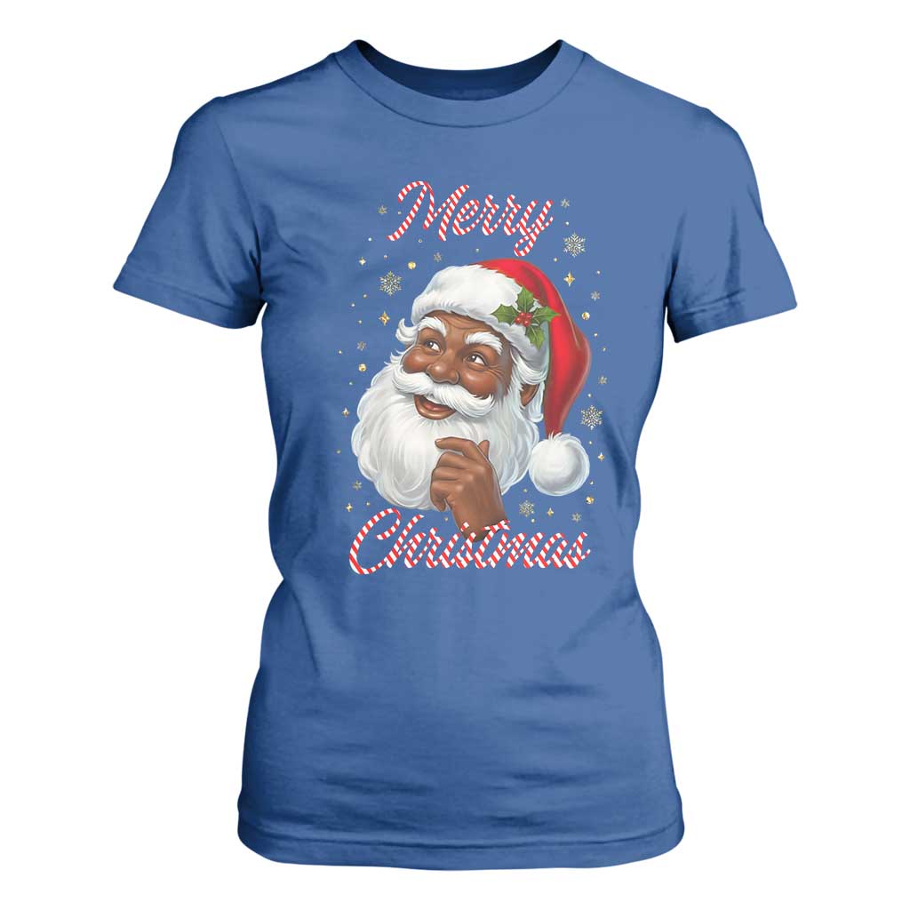 Merry Christmas Black Santa Claus T Shirt For Women Retro Nostalgic Festive Holiday