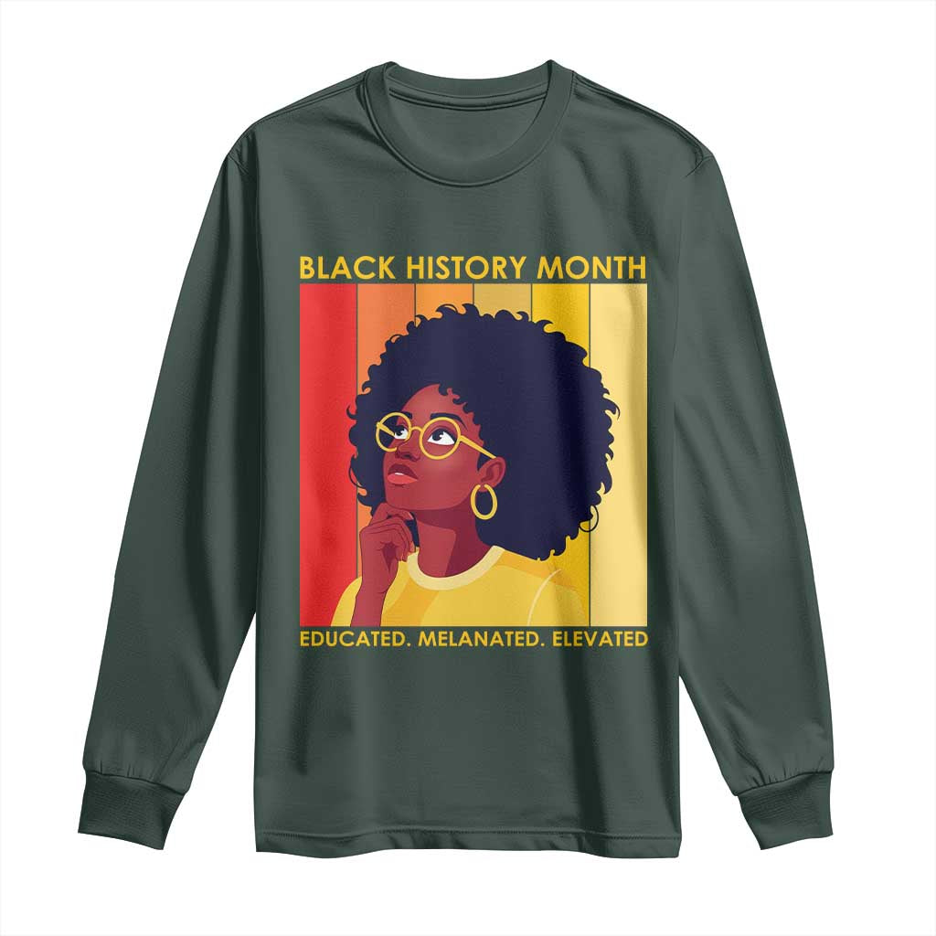 Black History Month Afro Woman Long Sleeve Shirt Educated Melanated Elevated African American Empowerment