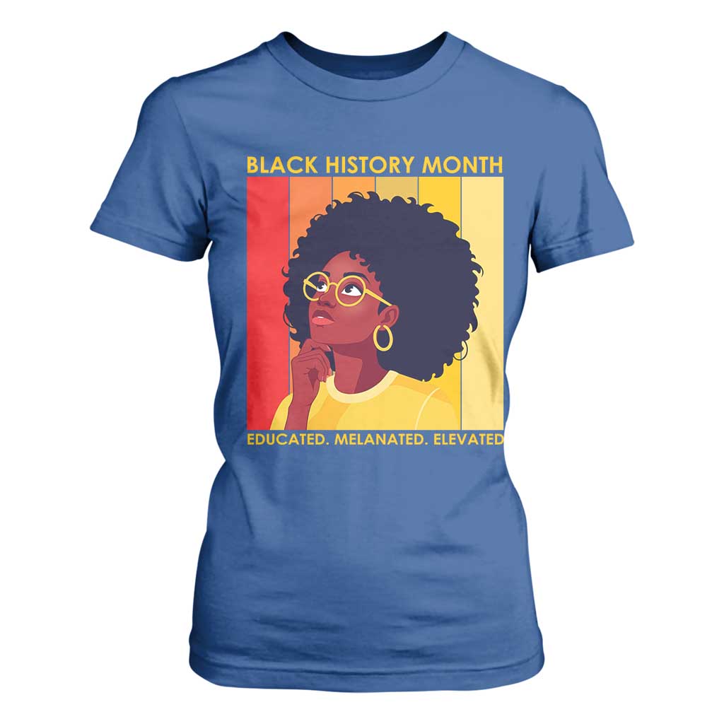 Black History Month Afro Woman T Shirt For Women Educated Melanated Elevated African American Empowerment