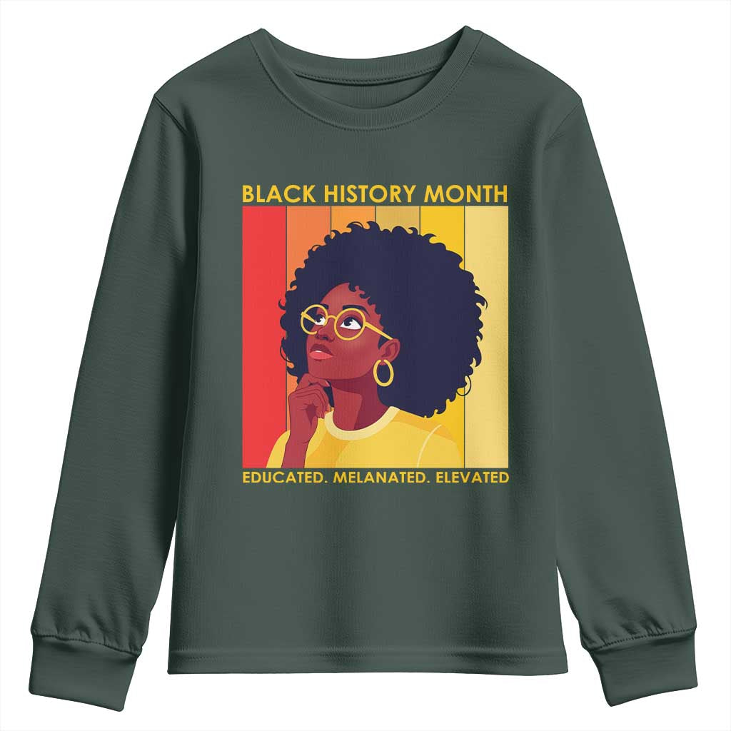 Black History Month Afro Woman Youth Sweatshirt Educated Melanated Elevated African American Empowerment