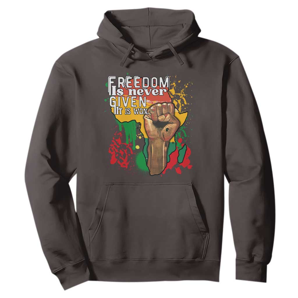 Black History Month Hoodie Freedom Is Never Given It Is Won Equal Rights Raised Fist