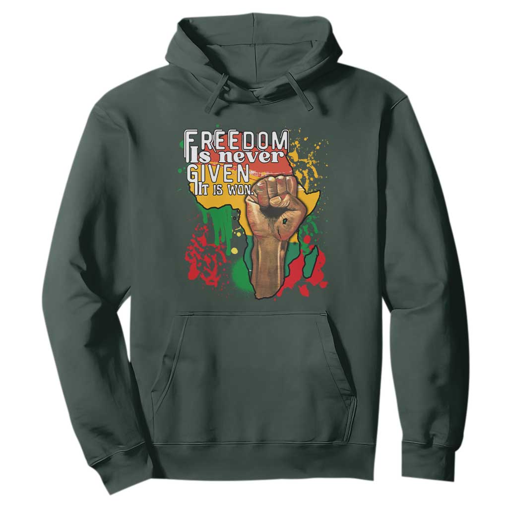 Black History Month Hoodie Freedom Is Never Given It Is Won Equal Rights Raised Fist